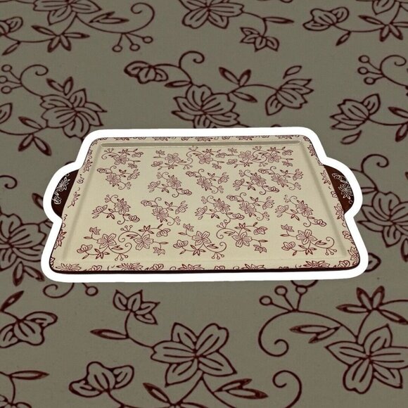 Temp-Tations Cranberry Floral Lace Serving Tray 14 x 9.5 Serveware Cottagecore - Picture 3 of 16